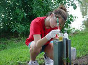 Volunteer writing down information