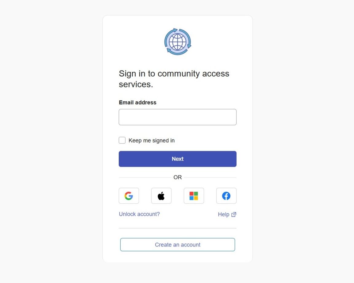 Login screen showing username and password fields.