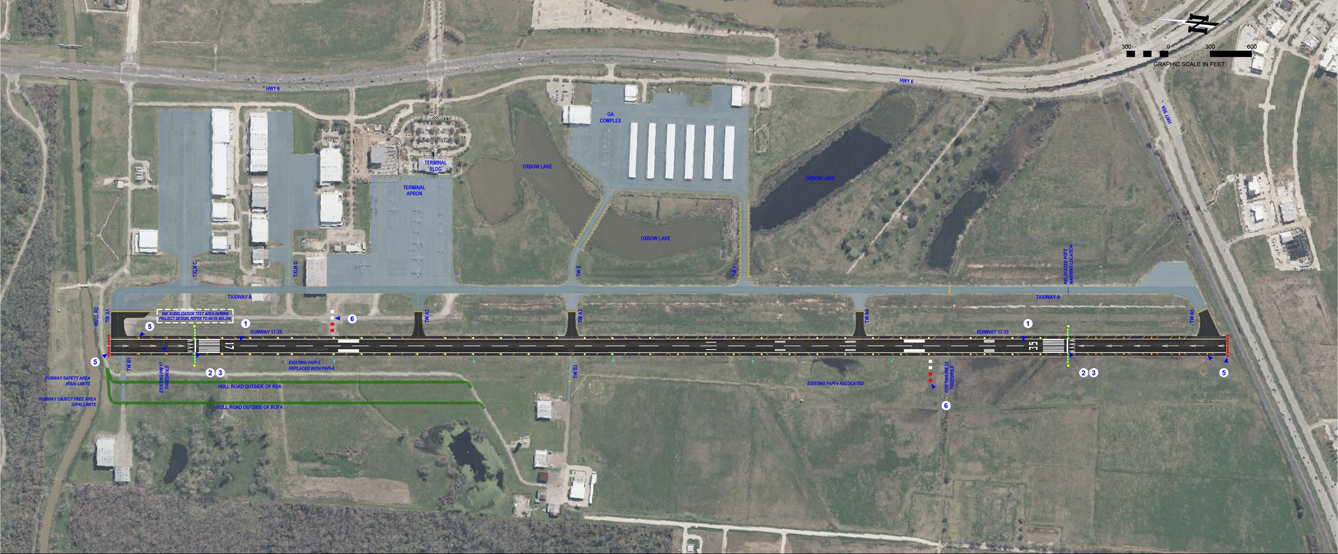 Runway 17/35 Exhibit 2027 - Satellite image with labels