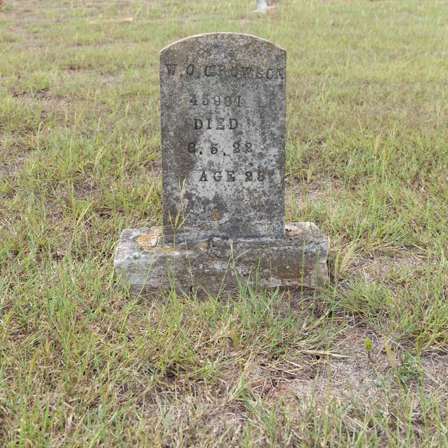 Pre-Restoration of W. O. Crowson's gravestone in 2023