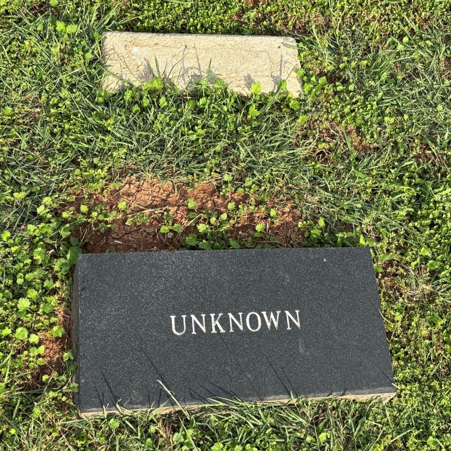 Post-Restoration of Unknown (Grave 13) gravestone and pillow marker in 2023